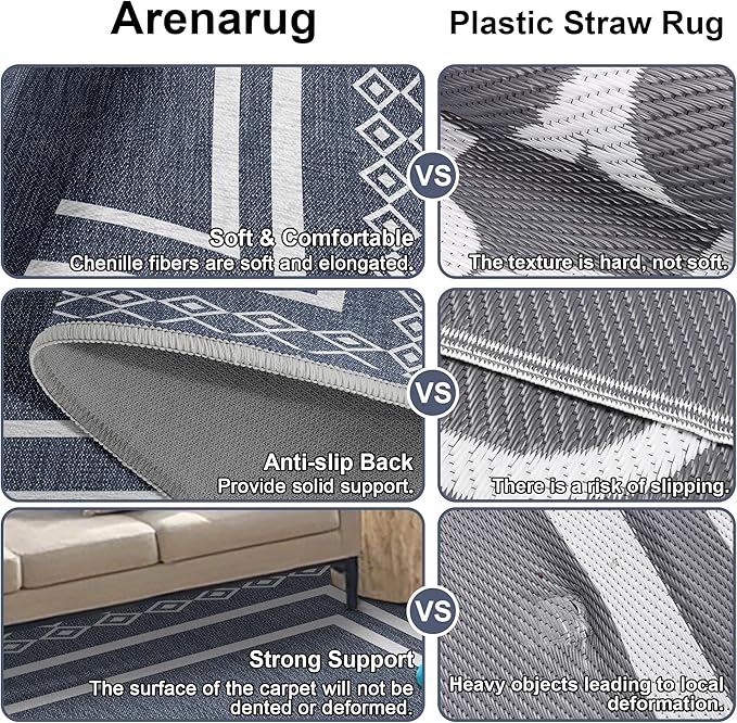 Outdoor Patio Rug, Outside Rectangular Carpet, Moroccan Geometric Rugs, Washable Large Indoor Outdoor Rug 6x9 Mats for RV, Picnic, Backyard, Deck, Balcony, Porch, Beach