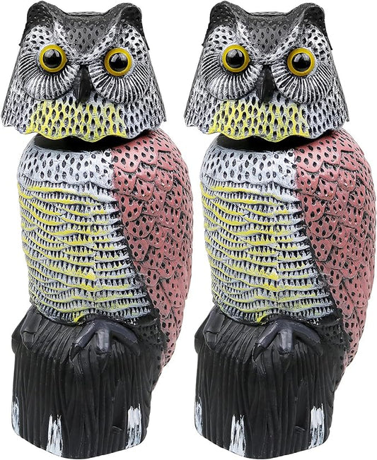 Galashield Owl Decoy to Scare Birds Away Scarecrow Fake Owl with Rotating Head 16" Tall (2 Pack)