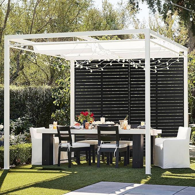 FENCY Metal Privacy Screen with Stand 72" H×44" W Outdoor Freestanding Privacy Panels, Outdoor Privacy Screen for Deck Patio Balcony(Black-Louvered)