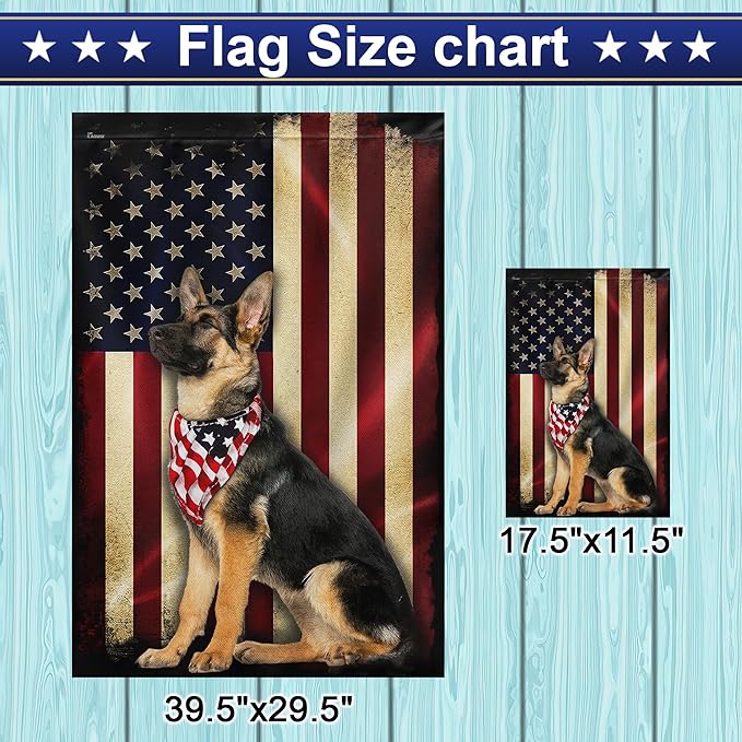 FLAGWIX Flags - German Shepherd American Flag MRPSL196F, Garden Flag (11.5" x 17.5") - USA House Garden Flags Premium Polyester - Decorative Outdoor Flags