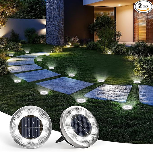 SOLPEX 2 Pack Solar Ground Lights Outdoor Waterproof, Solar Powered Pathway Lights, Landscape Lighting for Garden Walkway Driveway Backyard Decor (Cool White)
