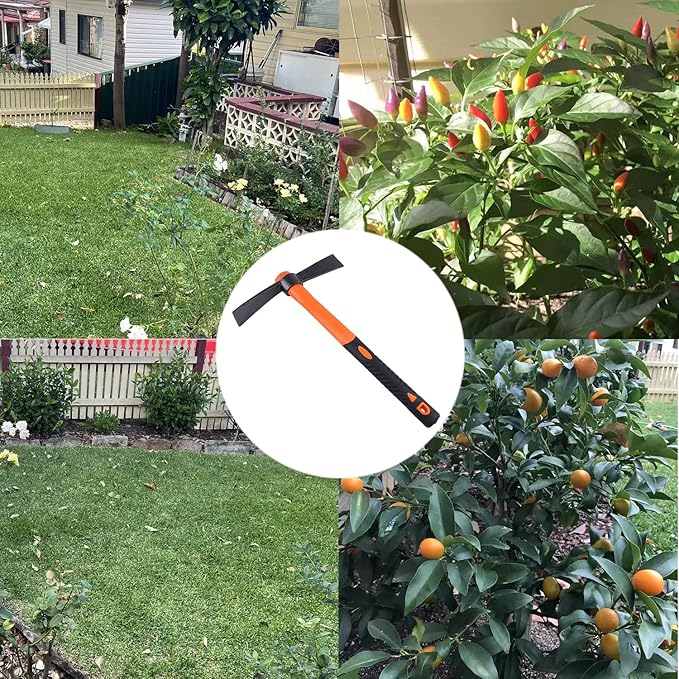 Dual Head Axe Hoe with Heavy Duty Forged Adze and Ergonomic Non-Slip Handle for Gardening, Hunting, Landscaping Outdoor 39mm/15-Inch