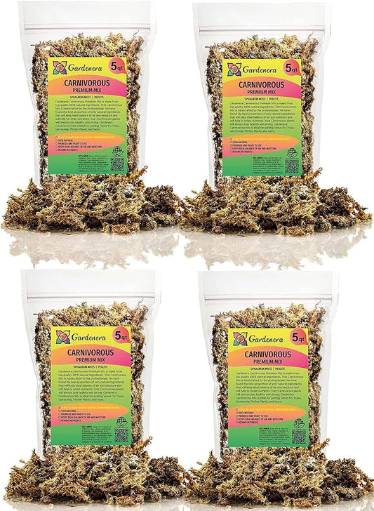 Sphagnum Moss Potting Mix for Carnivorous Plants - 20 Quart - Moss and Perlite Blend for Potting Venus Fly Traps, Sarracenia, Pitcher Plants (4 Bags of 5QT)