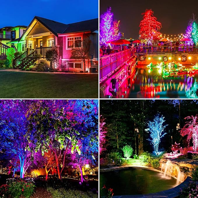 Solar Spot Lights Outdoor, Color Changing Lights RGB Landscape Lighting Waterproof Auto ON/Off Adjustable Garden Spotlight for Yard, Garden, Driveway, Pool, Lawn (6-in-1)