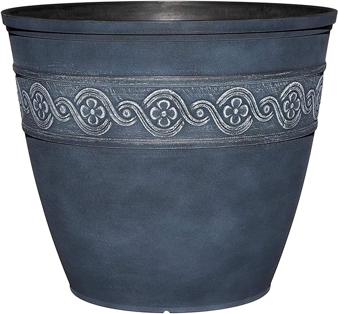 Classic Home and Garden Corinthian Resin Flower Pot Planter, Storm Blue, 10"