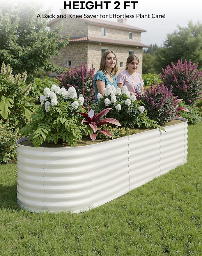 2 Pcs Raised Garden Beds Outdoor 8x2x2ft - Galvanized Steel Planter Box for Vegetables, Flowers, Rust-Resistant Garden Box, Easy Assembly Raised Beds, Durable Planters for Outdoor Plants, Beige