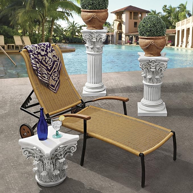 Design Toscano Corinthian Pedestal Column Plant Stand, Medium 29 Inch Tall, Cast Stone Resin, Antique Stone Finish