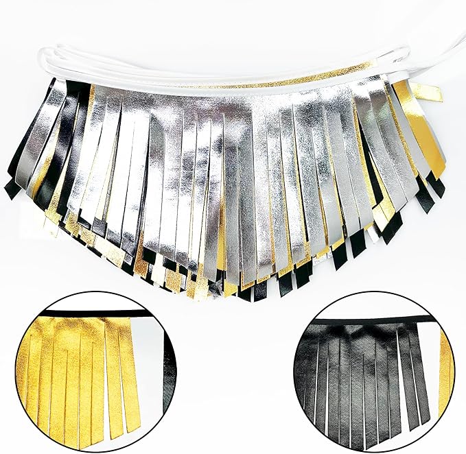 Black Silver Gold Tassel Banner Double Sided Metallic Fabric Pennant Bunting Flag Garland for Graduation Birthday Anniversary Bachelorette Engagement Wedding Bridal Shower Party Decorations Supplies