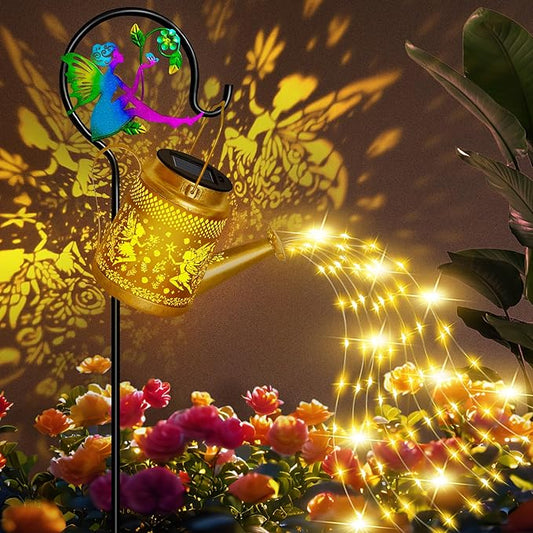Solar Watering Can Lights Outdoor Garden Decor, Large Fairy Hanging Lantern with Shepherd Hook, Waterproof Garden Lights for Outdoor Landscape Pathway Yard, Garden Gift for Mom Grandma