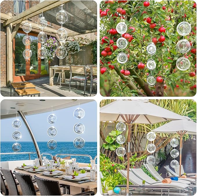 Factee Bird Deterrents for Outside, Reflective 3D Stainless Steel Wind Spinners, Garden Decor, Bird Scare Devices to Keep Woodpeckers, Pigeons Away from Your House, Patio, Orchards1