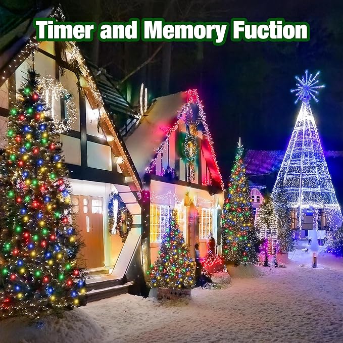 Christmas Light 100 LEDs 41ft Green Cable Wire Fairy String Twinkle Lights Plug in 12 Modes for Xmas Tree, Party, Indoor,Outdoor, Garden, Wedding, Home Decoration (Multi Color)