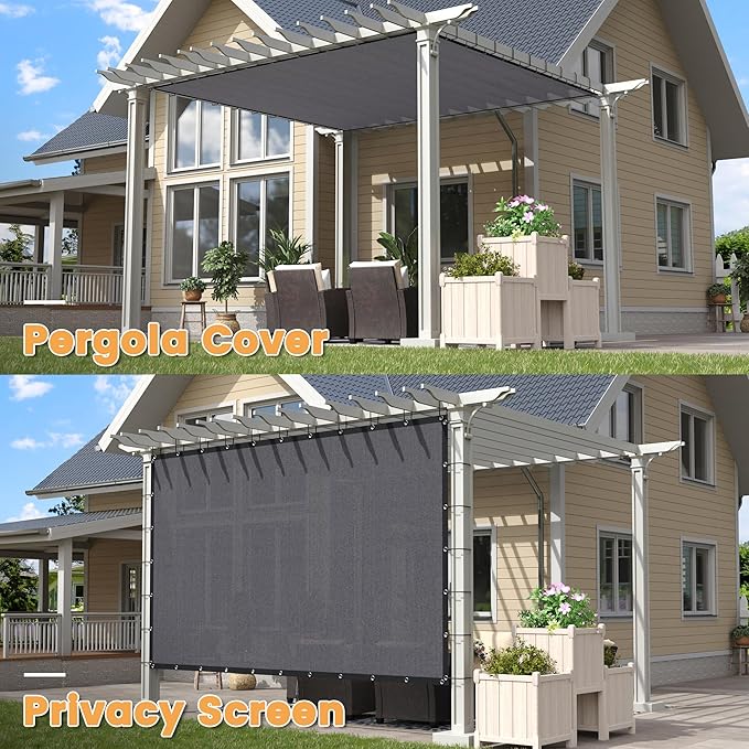 VICLLAX Shade Fabric Sun Shade Cloth with Every 2 FT Grommets for Patio Garden Pergola Cover Canopy 23x23 FT, Grey