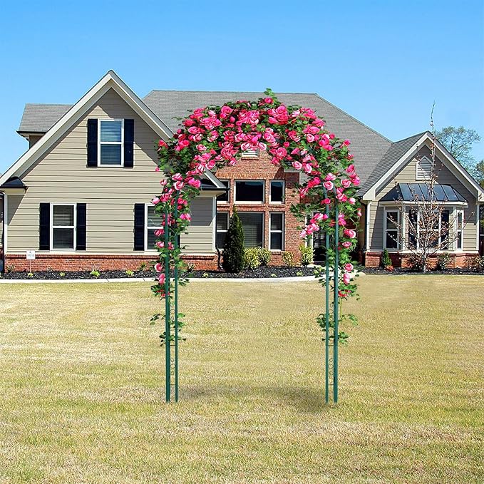 88in Steel Garden Arch Arbor Trellis for Climbing Plants Outdoor,Yard,Wide Sturdy Durable Garden Arch for Lawn,7.3ft Climbing Plants Decorative Wire Lattice,Outdoor Wedding Arch(Green)