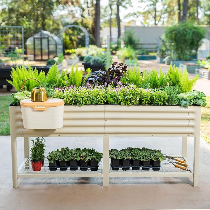 Elevated Raised Garden Bed-V Series, 2' x 6' Garden Beds with Legs & Storage Rack for Patio Porch, 1000 Lbs Weight Capacity, Outdoor Planter Boxes for Gardening Herbs Vegetables Flowers, Modern Gray