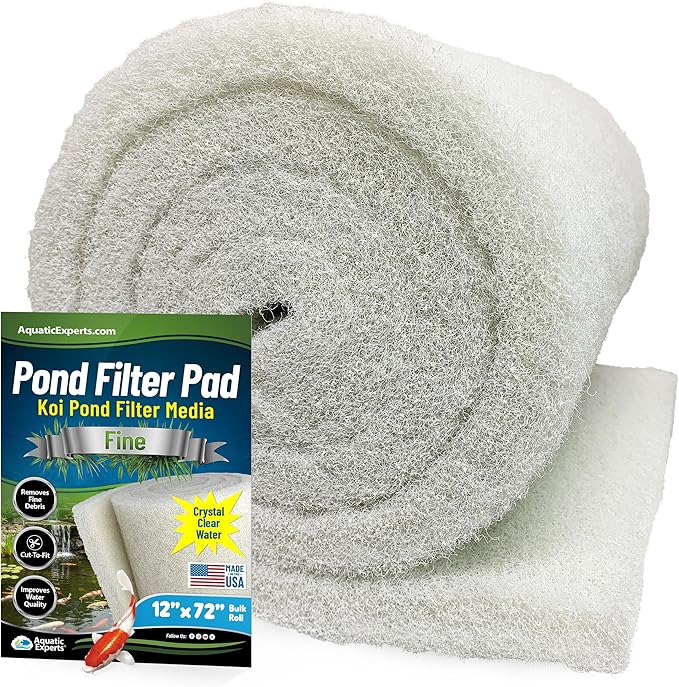 Classic Koi Pond Filter Pad FINE - White Bulk Roll Pond Filter Media, Ultra-Durable Pond Filters for Outdoor Ponds, Reusable Fish Pond Filter Material, USA, Aquatic Experts (3/4" - 1" x 12" x 72")