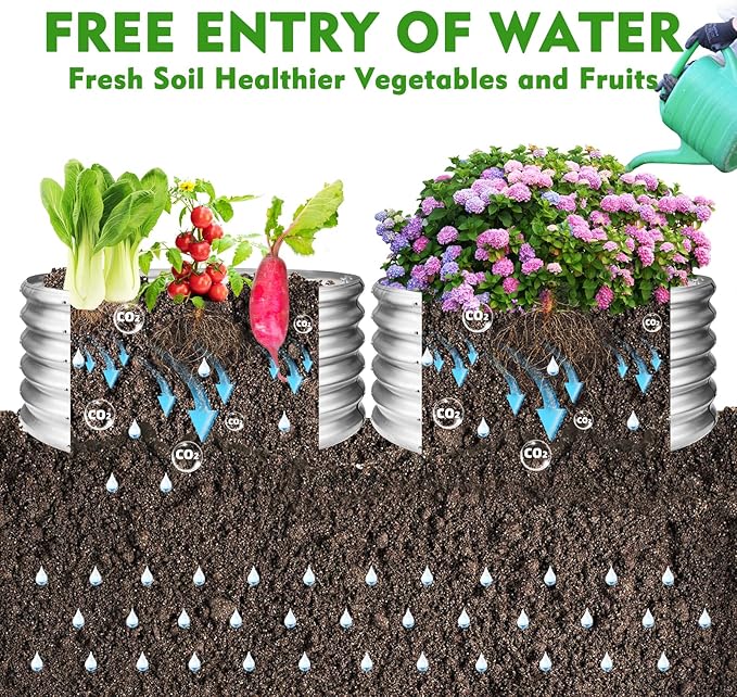 17" Tall Round Outdoor Garden Raised Garden Bed Kits- 0.8MM Thick Metal Raised Planter Bed/Ground Planter Box for Variety of Flowers,Herbs,Vegetables (Silver, 40 inches Diameter)