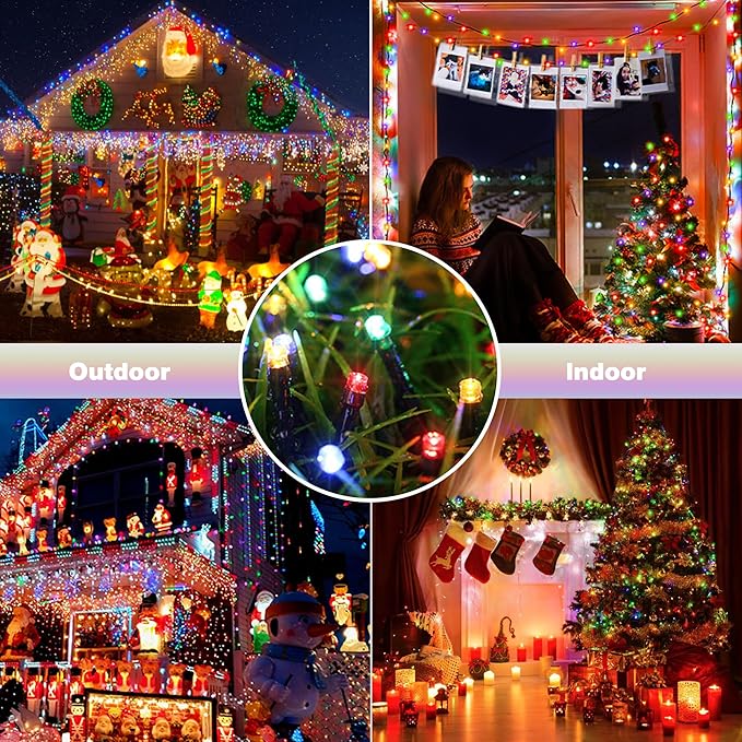 Toodour Solar Christmas Lights, 72ft 200 LED 8 Modes Solar String Lights, Waterproof Solar Outdoor String Lights for Garden, Patio, Fence, Holiday, Party, Balcony, Christmas Decorations (Multicolor)