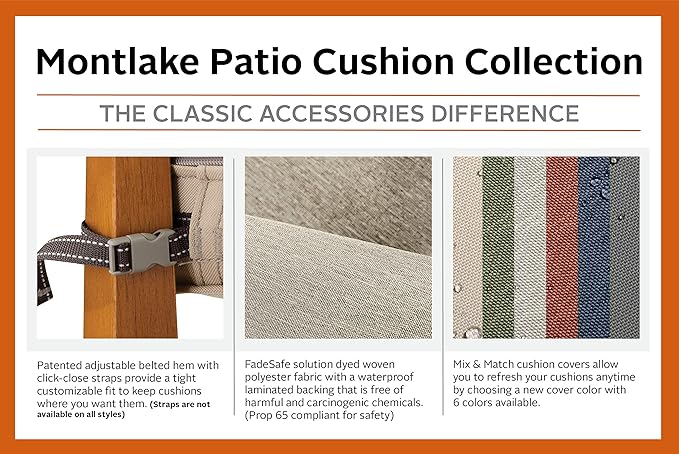 Classic Accessories Montlake Water-Resistant 23 x 22 x 4 Inch Patio Lounge Back Cushion, Antique Beige, Outdoor Loveseat Cushions