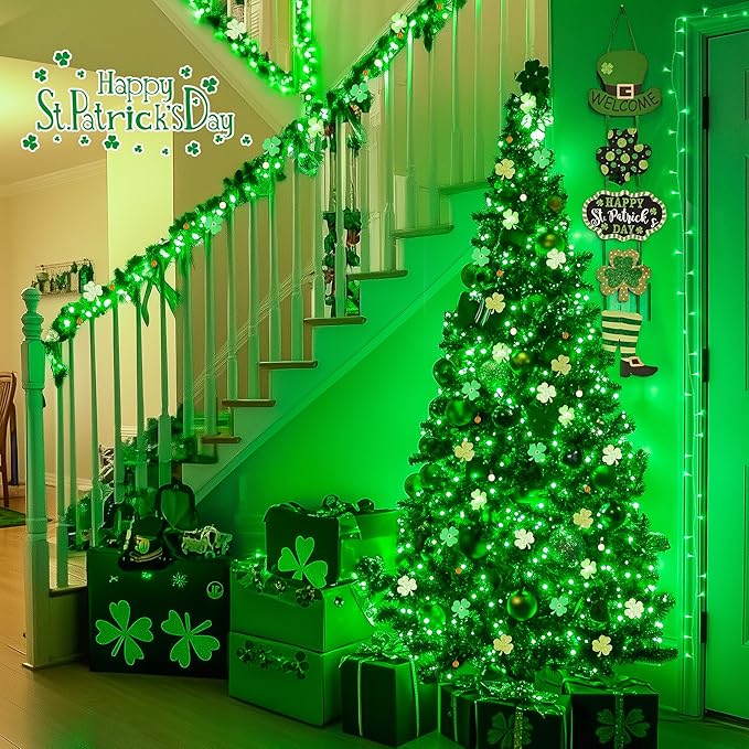 JMEXSUSS Green Lights for St Patrick's Day Decoration, 200 LED Green Christmas Lights Clear Wire, Connectable Green String Lights Indoor Outdoor for Spring Tree Garden St. Patricks Day Decor