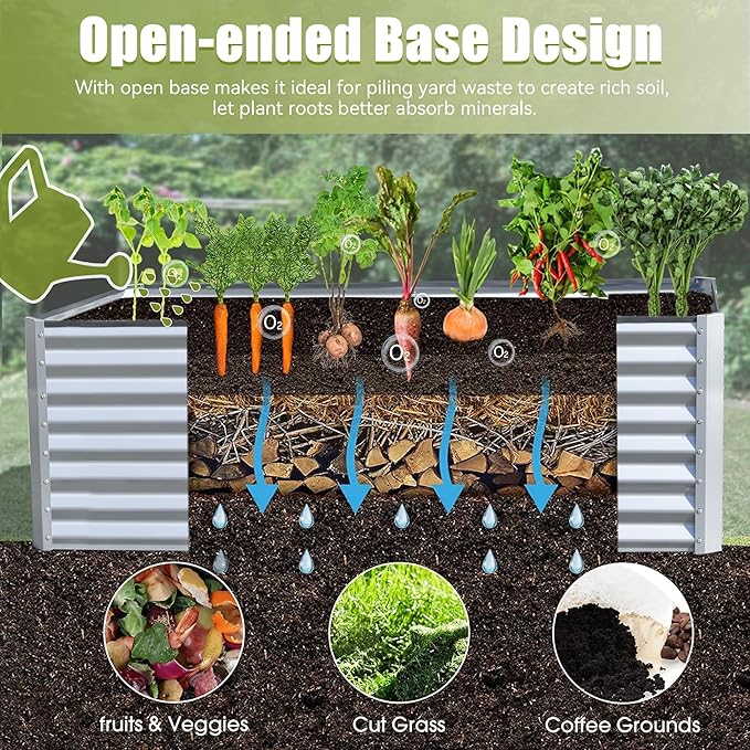 Domi Galvanized Raised Garden Bed, Outdoor Planter Garden Boxes Large Metal Planter Box for Gardening Vegetables Fruits Flowers, Silvery (6x3x2ft)