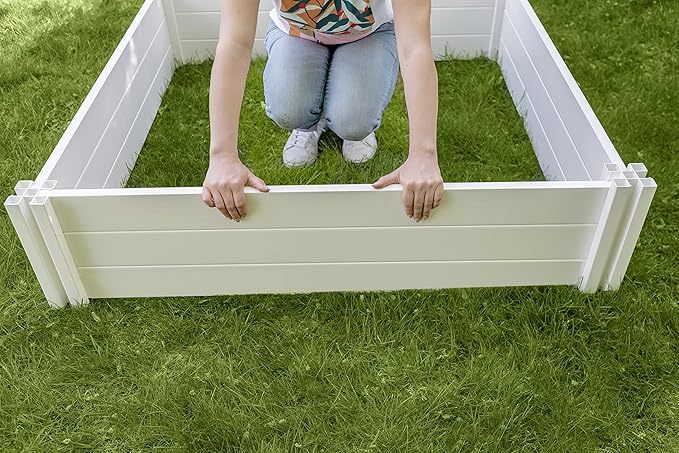 Vita Classic 4 Foot x 4 Foot x 11 inch White Vinyl Raised Modular Garden Bed, White, PVC, BPA and Pthalate Free, VT17108