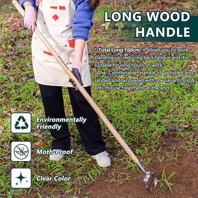 Berry&Bird Garden Weeder Hoe, 63'' Stainless Steel Hula Hoe for Weeding, Action Stirrup Hoe for Gardening Loop Scuffle Hoe with Wooden Long Handle Hand Weeder Tool Push Pull Dutch Hoe Heavy Duty