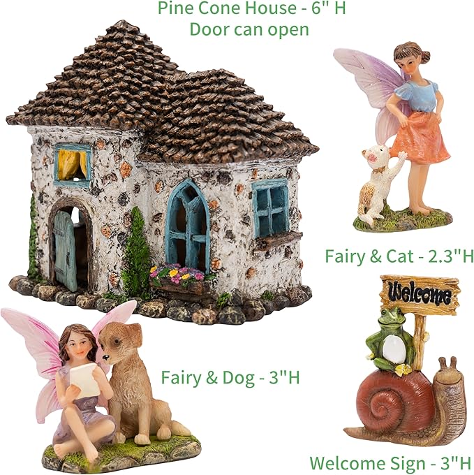 Fairy Garden House Kit - Fairy House, Fairy Garden Accessories Outdoor & Fairies for Fairy Garden – Fairy Houses for Gardens Outdoor - 4 Piece Kit for Adults
