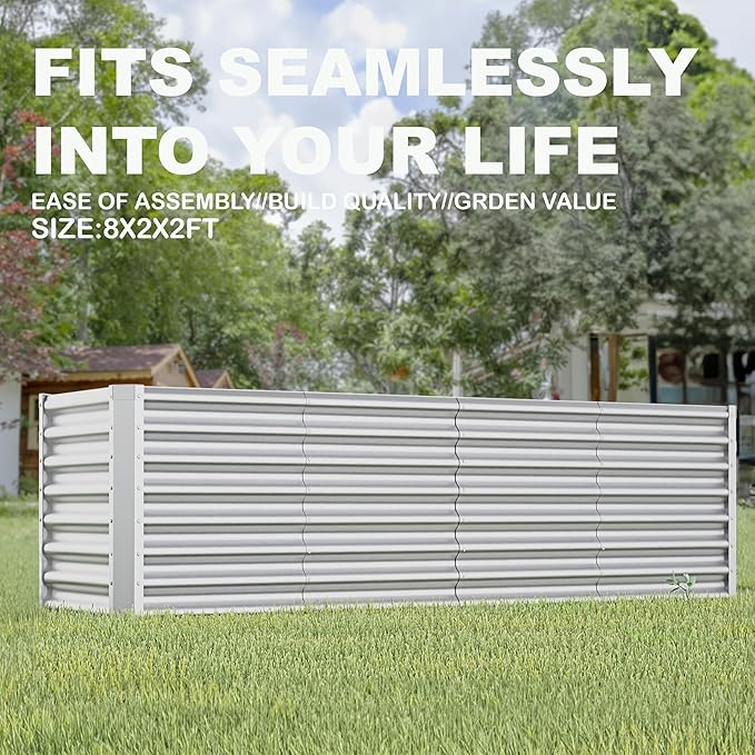 8X2X2ft Galvanized Raised Garden Bed for Gardening,Metal Planter Boxes Outdoor Patio Kit Planting Bed for Vegetables Flowers Herb,Silver