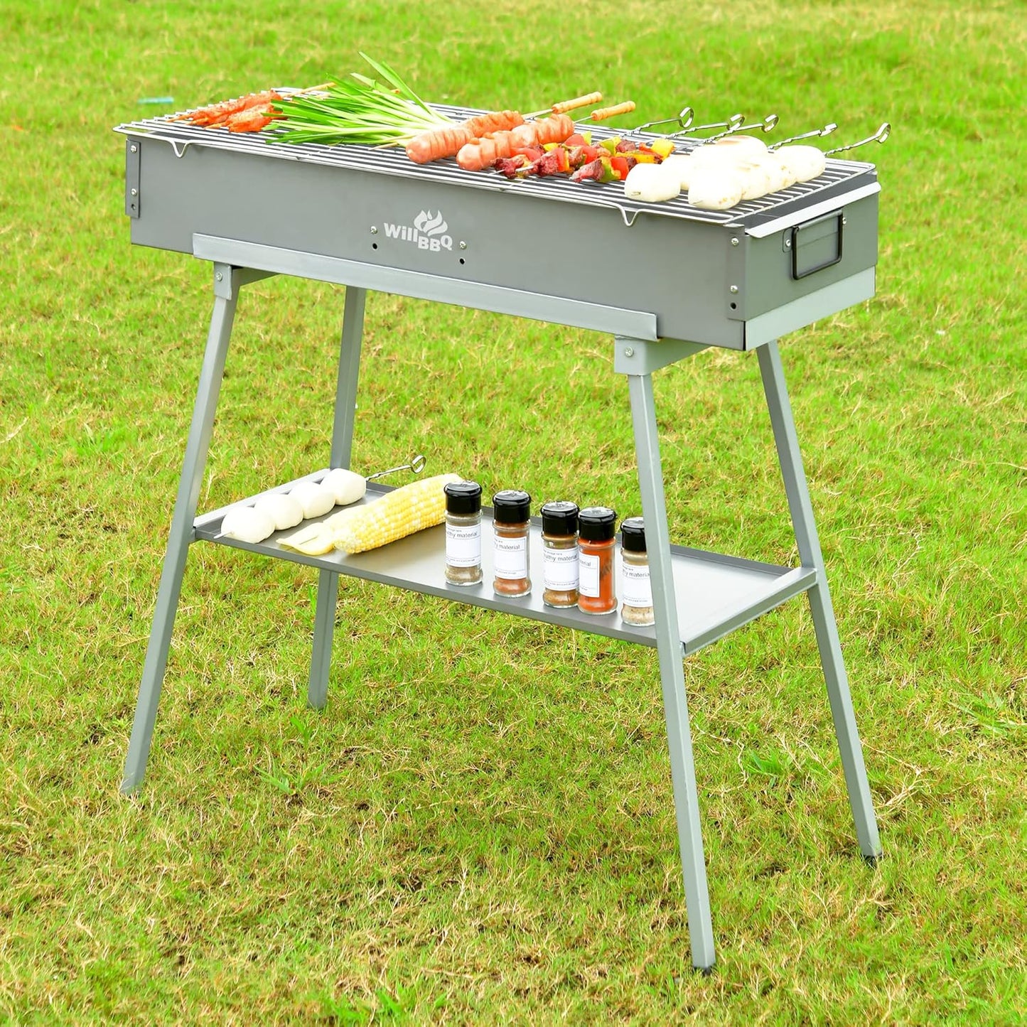 Charcoal Grills Commercial Quality Portable Multiple Size Hibachi BBQ Lamb Skewer Folded Camping Barbecue Grill for Garden Backyard Party Picnic Travel Outdoor Cooking Use(31.6x10.3x5.1 inch)