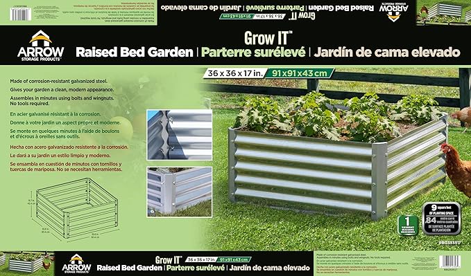 Arrow Sheds GrowIT Galvanized Steel Raised Flower and Plant Bed for The Garden or Greenhouse, 36" x 36" x 17"
