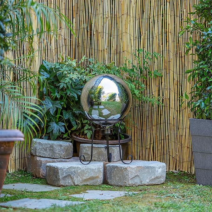 Alpine Corporation 10" Diameter Indoor/Outdoor Glass Gazing Globe Yard Decoration, Silver