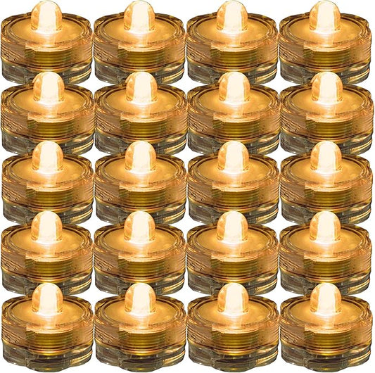 Bright LED Floral Tea Light Submersible Lights for Party Wedding (Amber, 20 Pack)