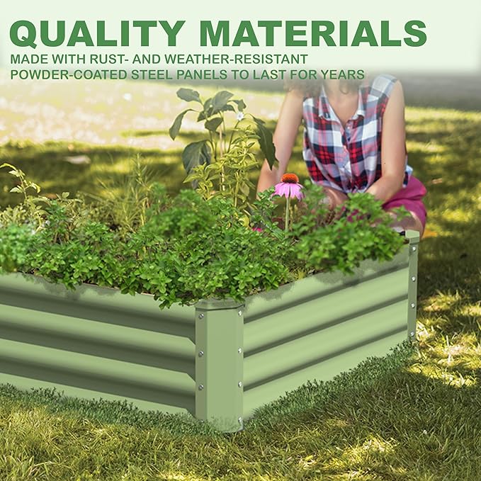 8X4X1ft Galvanized Raised Garden Bed for Gardening,Metal Planter Boxes Outdoor Patio Kit Planting Bed for Vegetables Flowers Herb,Green