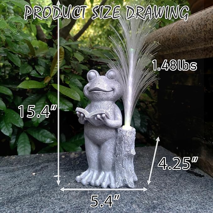 Frog Statue Solar Garden Decor,Resin Frog Statues and Colour Changing Optical Fiber Solar Lights,Outdoor Decoration for Balcony, Garden, Patio, Yard, Lawn,Gifts for Mom Grandma