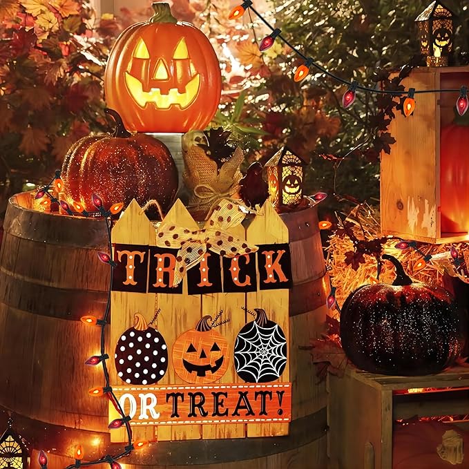 Halloween Decorations Lights Outdoor, 25Ft C7 Halloween Orange Purple String Lights with 25 Flickering Flame Bulbs, Connectable Outdoor Halloween Flame Lights for Indoor Garden Party Patio Yard Decor