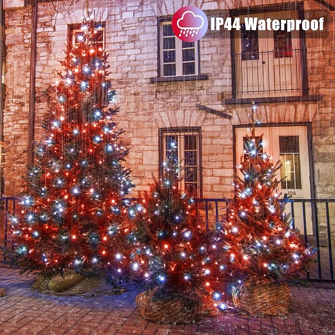 100 LED Christmas Lights Outdoor - 33ft Christmas String Lights 8 Modes Plug in Waterproof Twinkle Fairy Lights with Timer Memory for Indoor Outside Bedroom Home Party Decoration, Red&White