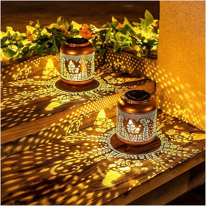 Gnomes Solar Lanterns Outdoor Waterproof Hanging Solar Lights Gnomes Gifts for Women Men Mom Metal Decorative LED Outdoor Lanterns for Patio, Lawn, Landscape, Garden Decor, Yard Decorations