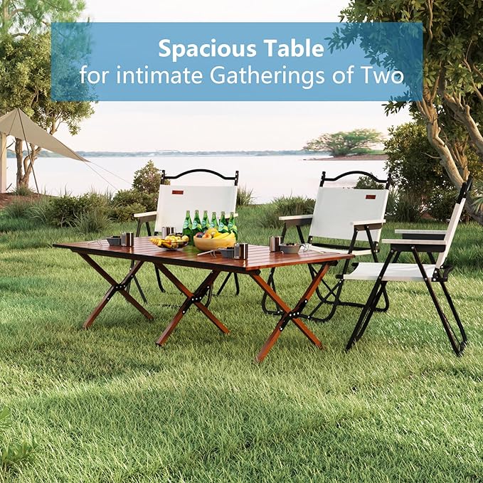 Folding Camping Table, 48Inch Lightweight Roll-Up Table Aluminum Low Portable Picnic Table with Carrying Bag for Outdoor, Beach, Picnic, Backyards, BBQ and Party Walnut Color