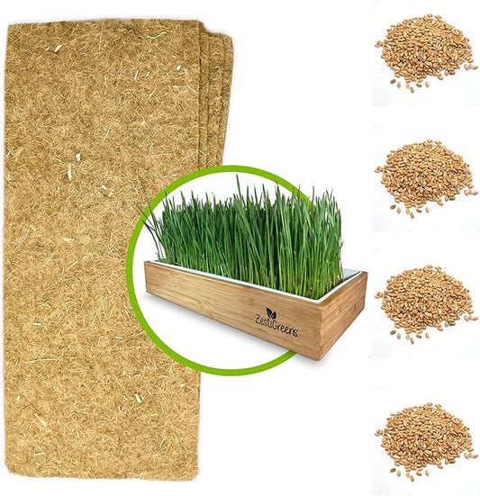Cat Grass Refills for Self Watering Cat Grass Kit - 4 Mats and 4 Cat Grass Seed Packets (Cat Grass Refill Kit)