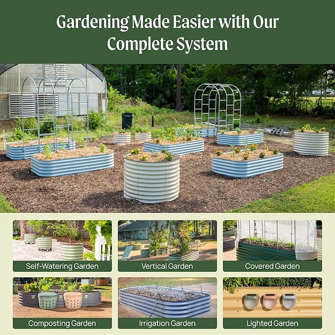 Vego garden 32" Extra Tall Raised Garden Bed Kits, 10 in 1 Modular Raised Planter Box for Vegetables Flowers Fruits Oval Metal Raised Garden Bed- Olive Green