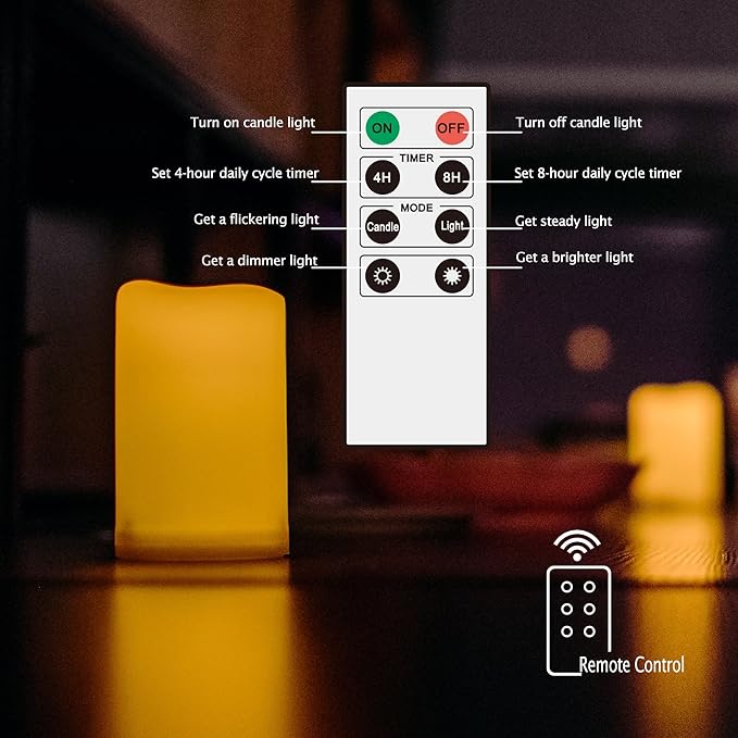 CANDLE CHOICE Waterproof Outdoor Battery Operated Flameless Candles with Remote Timer Plastic Realistic Flickering Fake Electric LED Pillars for Lantern Garden Wedding Christmas Decorations 3 Pack