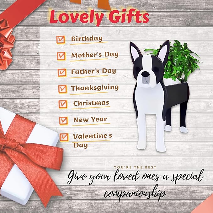 Boston Dog Planter Plant Pots,Cute Garden Dog Flower Planter,Dog Planters Birthday Gifts for Women,Office,Indoor/Outdoor Decor（9.45 * 6.73 * 13.39in）