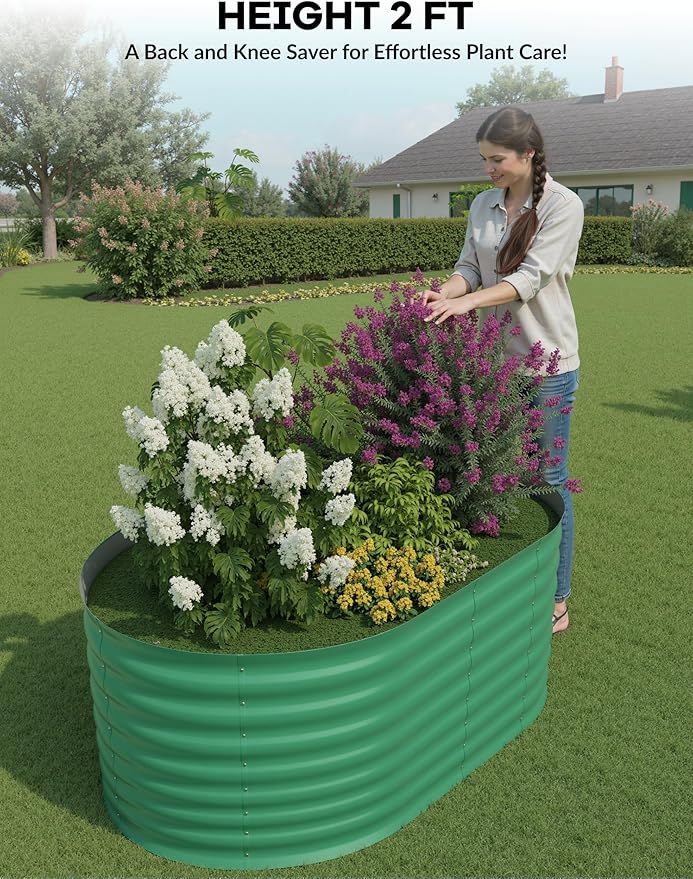 2 Pcs Raised Garden Beds Outdoor 4x2x2ft - Galvanized Steel Planter Box for Vegetables, Flowers, Rust-Resistant Garden Box, Easy Assembly Raised Beds, Durable Planters for Outdoor Plants, Green