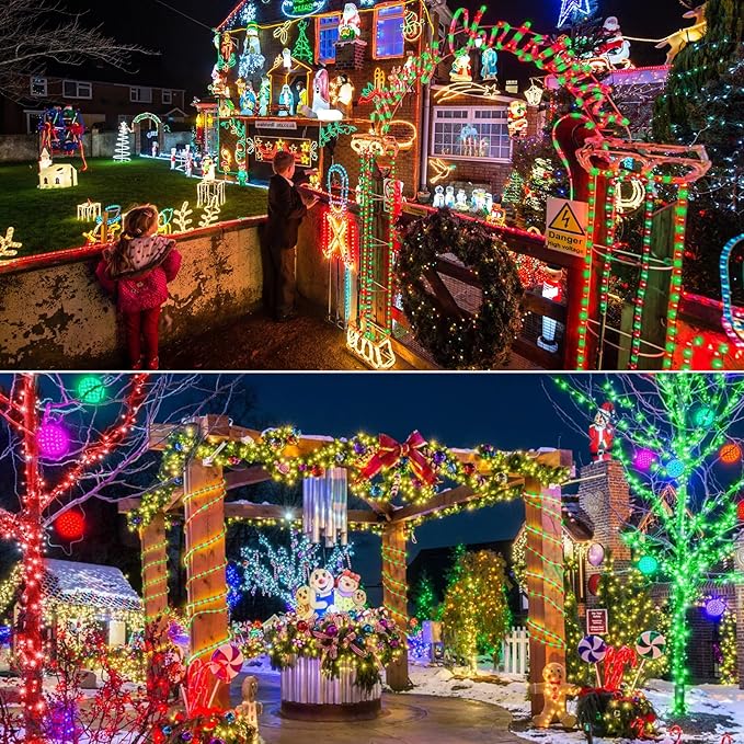 150ft LED Rope Lights Outdoor, 1080 LED Connectable and Flexible Tube Lights with 8 Modes, Waterproof LED Rope Lighting for Garden Patio Pool Bedroom PartyIndoor Outdoor Christmas Decor (Red & Green)