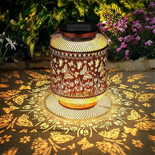 Butterfly Solar Lanterns Outdoor Garden Decor Gifts for Women Mom Grandma Metal Decor Hanging Solar Lights Outdoor Waterproof LED Lanterns for Yard, Patio, Lawn, Tabletop, Landscape