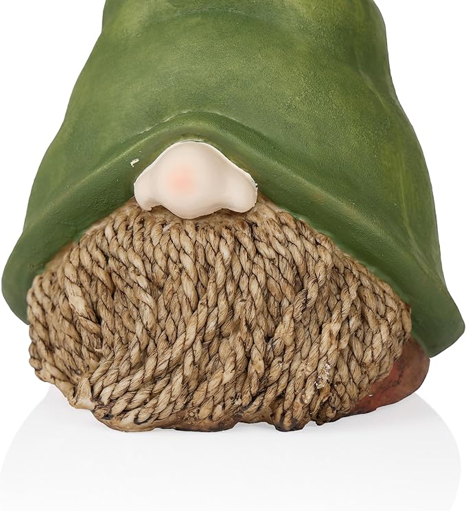 Alpine Corporation QWR1440 Gnome Head with Sculpted Rope Beard and Flower on Hat, Playful Décor for Garden & Patio, 10" H, Green