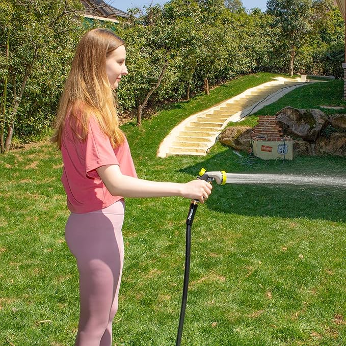 Fevone 100 ft Garden Hose, 2-Year Warranty, Heavy Duty Water Hose, Hybrid Polymer, Kink Resistance, Flexible, Durable, Solid Brass Fittings, 3/4" GHT, 5/8" ID, 600 PSI,