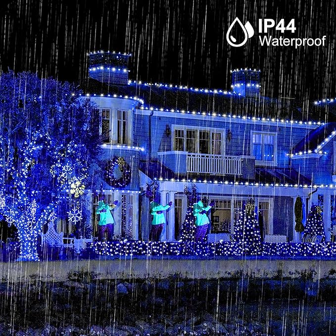 164ft 500 LED Blue White Christmas Lights Outdoor,8 Modes String Light Indoor Bedroom,Clear Wire Twinkle Lights Plug in for Christmas Outside Tree Yard Wedding Decorations(164FT,Blue&White)