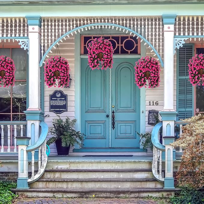 Hanging Baskets Artificial Flowers for Outdoor Interior Decor, Artificial Daisies Flowers Shrubs Plants with Baskets for Home Porch Garden Patio Patio Spring Summer Decor(Pink)