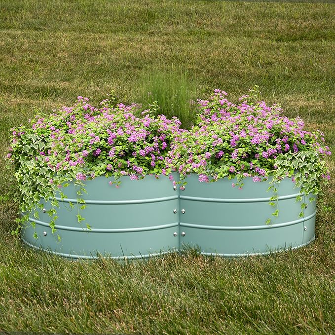 Sunnydaze Galvanized Raised Garden Bed - Metal Raised Bed for Gardening - Outdoor Planter Box for Flowers, Plants, and Vegetables - Green - 12” H Clover